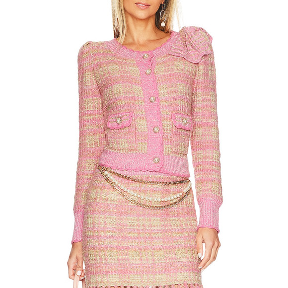 LoveShackFancy Sweaters - Loveshackfancy 'Chantria' Pink Pearl Accents Cardigan Size M - NWT